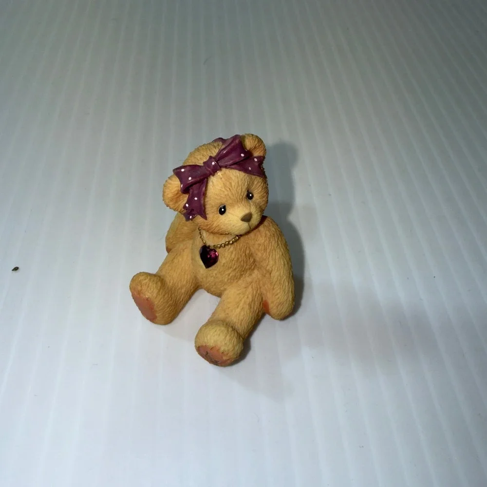 Enesco Cherished Teddies February Figurine 1996 Tan Purple Excellent 239747